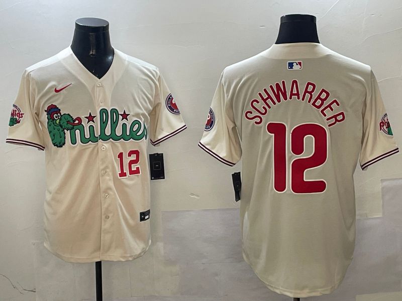 Men Philadelphia Phillies #12 Schwarber Cream Three generations Joint Name Game 2025 Nike MLB Jersey style 4->philadelphia phillies->MLB Jersey